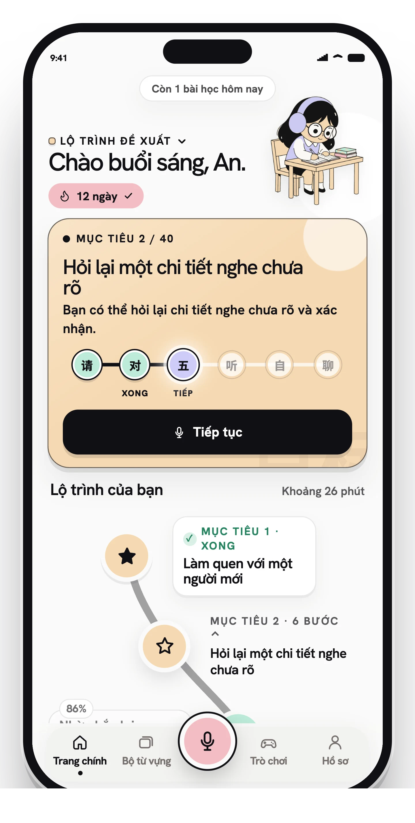 Trang chủ MaiSay: lộ trình đề xuất với thẻ mục tiêu hôm nay