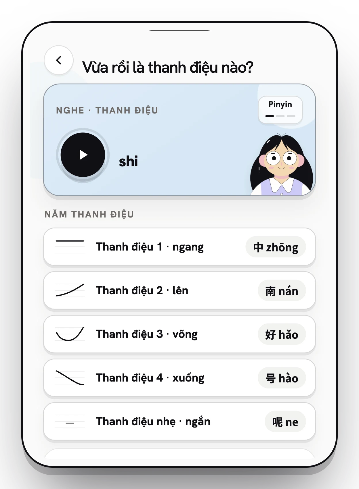 Thanh điệu nào? Nghe rồi chọn thanh điệu